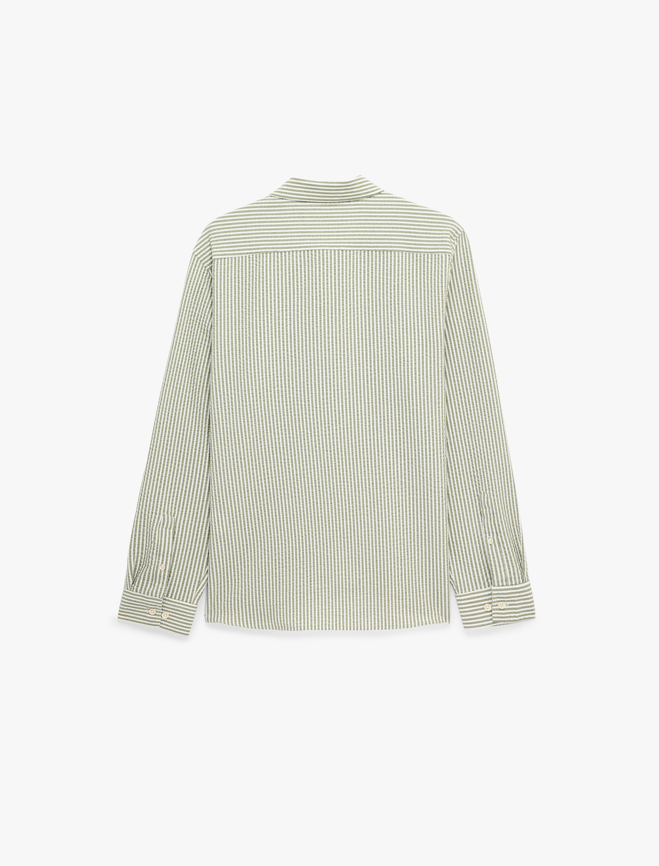   Regular Fit Viskon Karışımlı Düğmeli Gömlek Yaka Çizgili Uzun Kollu Gömlek