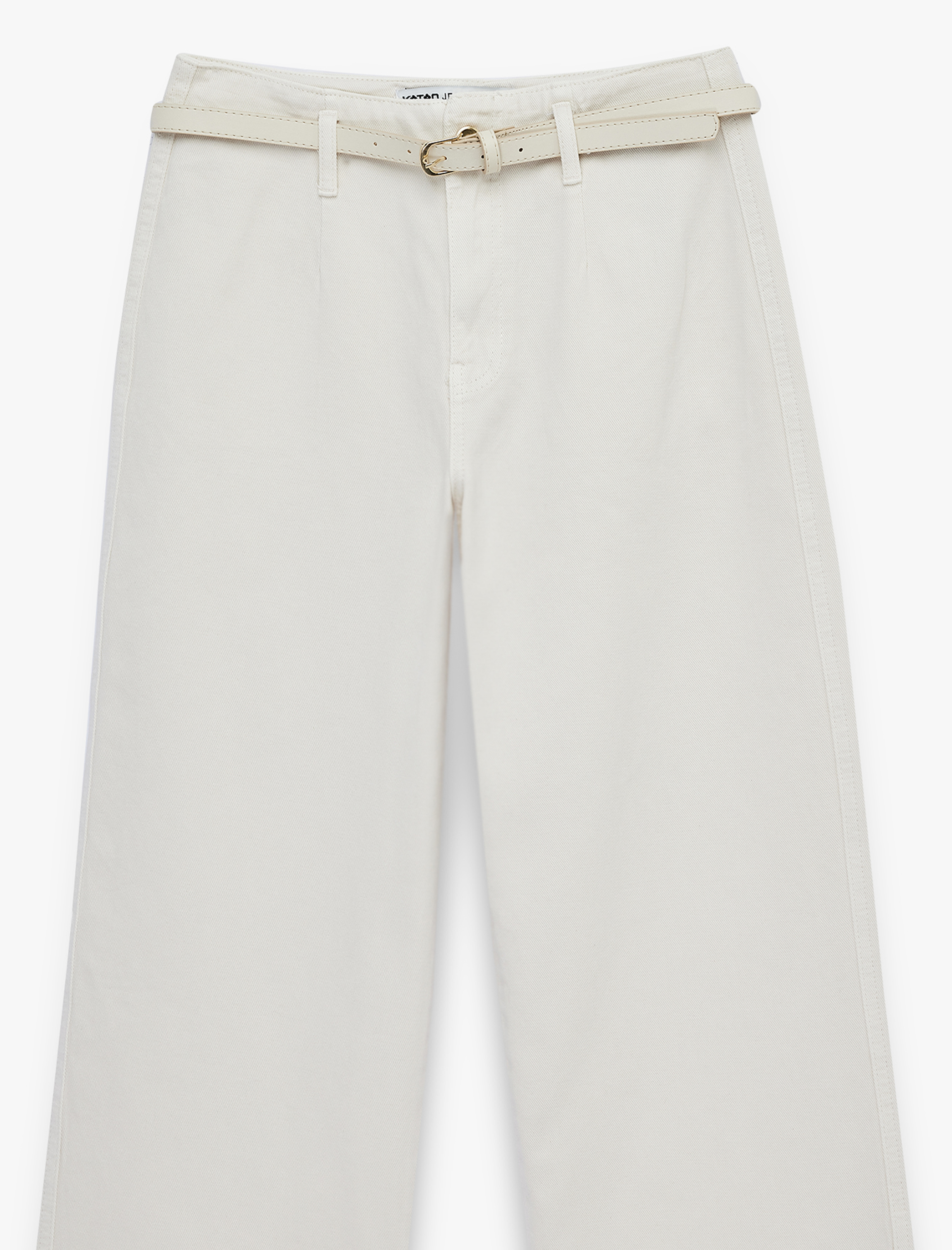   Kemer Detaylı Pamuklu Kısa Geniş Paça Pantolon - Wide Leg Jeans