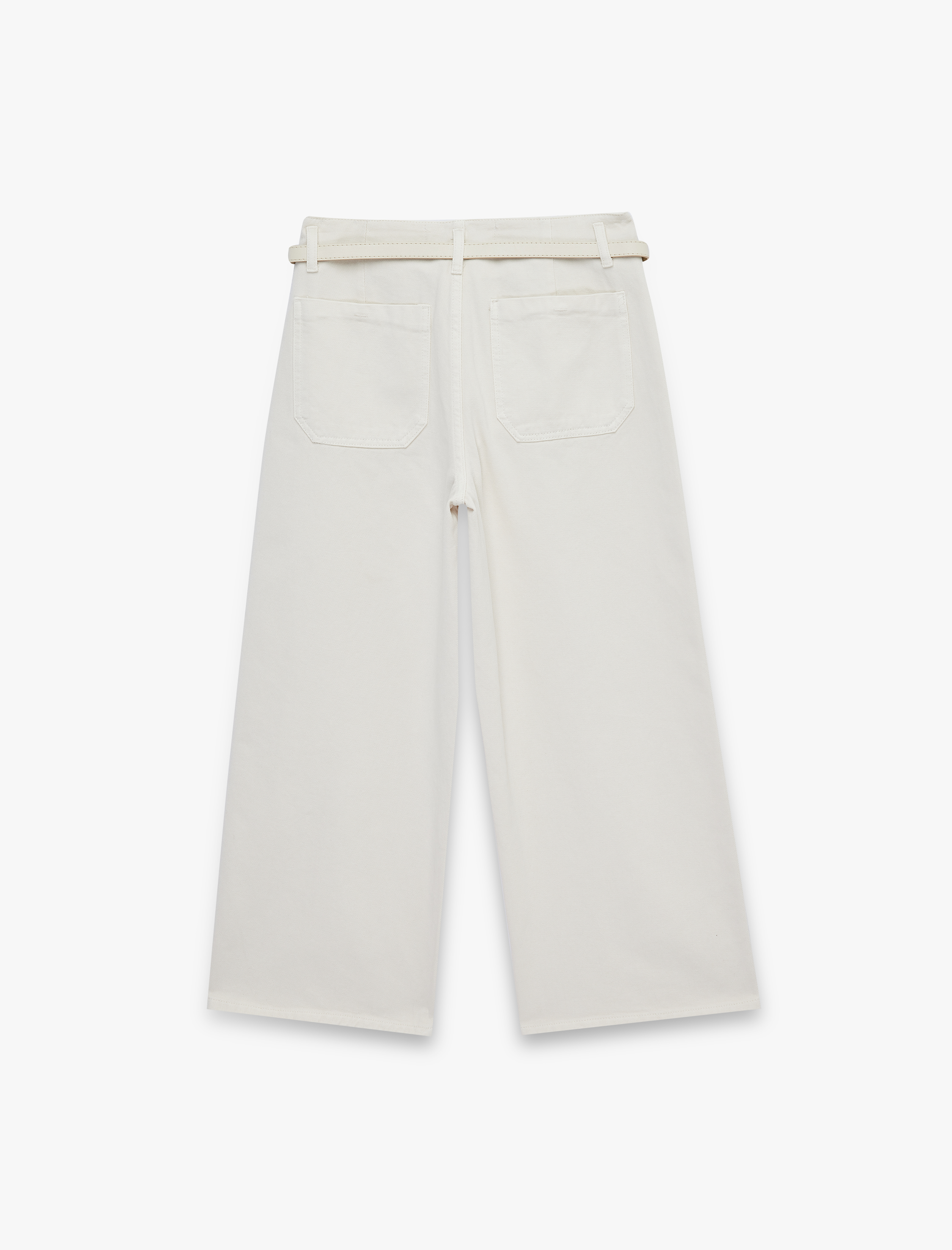   Kemer Detaylı Pamuklu Kısa Geniş Paça Pantolon - Wide Leg Jeans