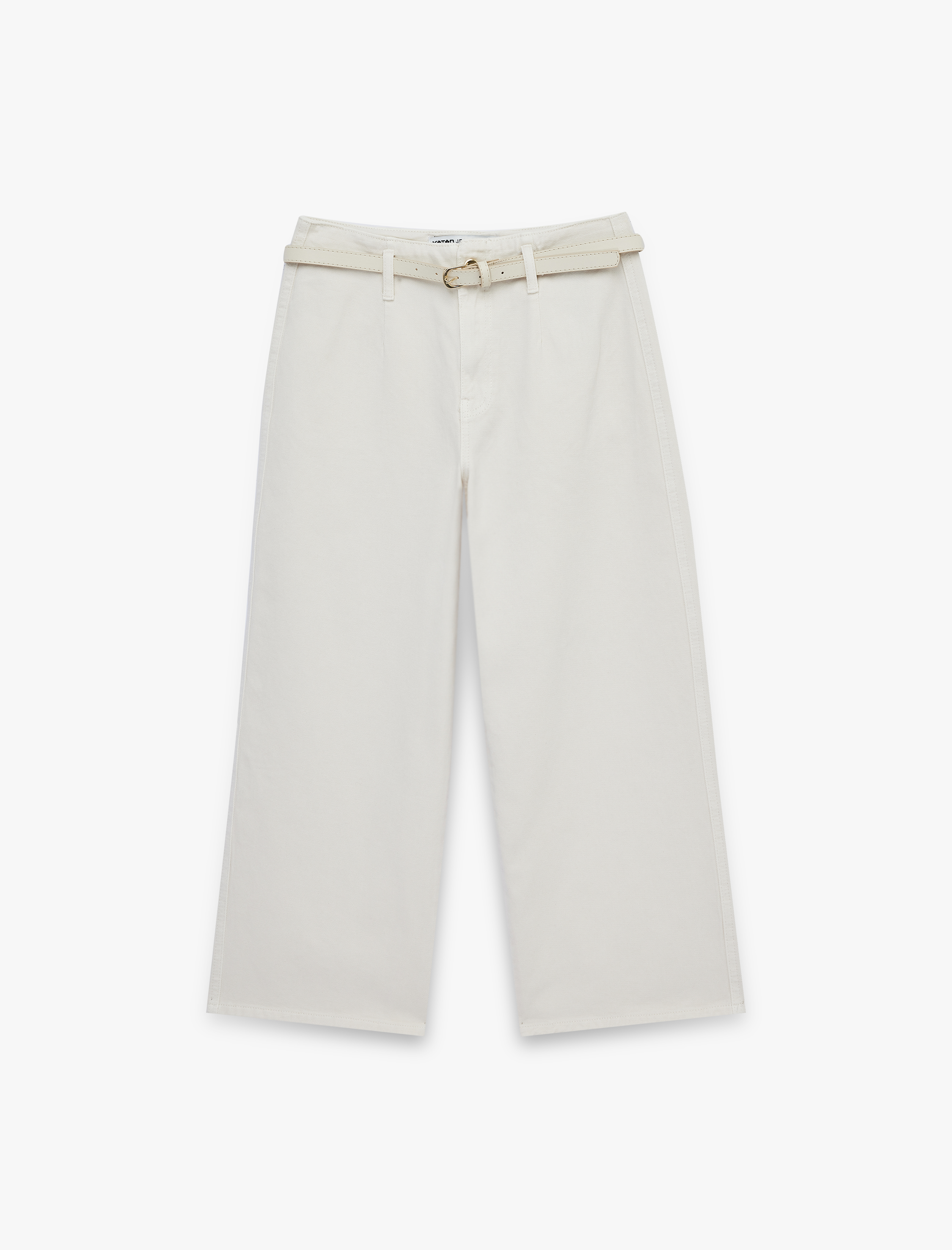   Kemer Detaylı Pamuklu Kısa Geniş Paça Pantolon - Wide Leg Jeans