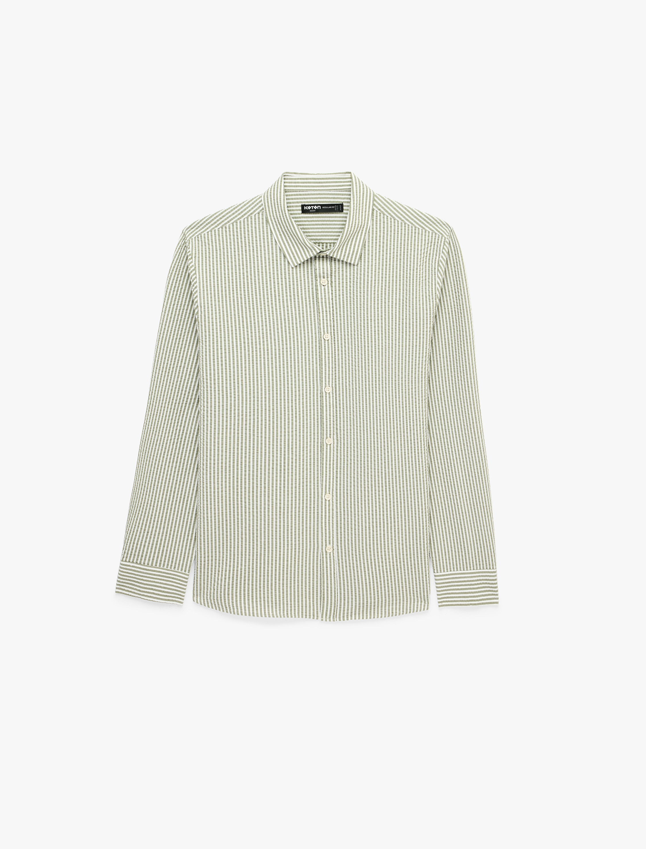   Regular Fit Viskon Karışımlı Düğmeli Gömlek Yaka Çizgili Uzun Kollu Gömlek