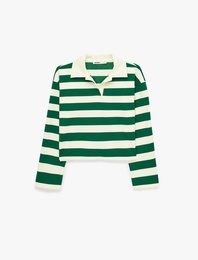 Regular Fit Uzun Kollu Polo Yaka Çizgili Tişört