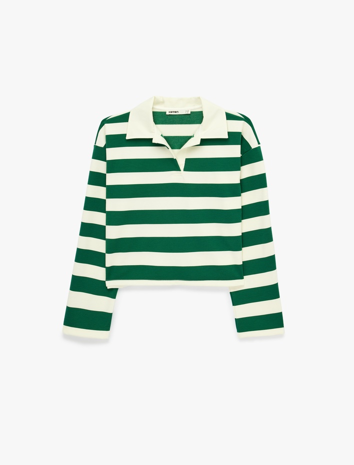  Regular Fit Uzun Kollu Polo Yaka Çizgili Tişört