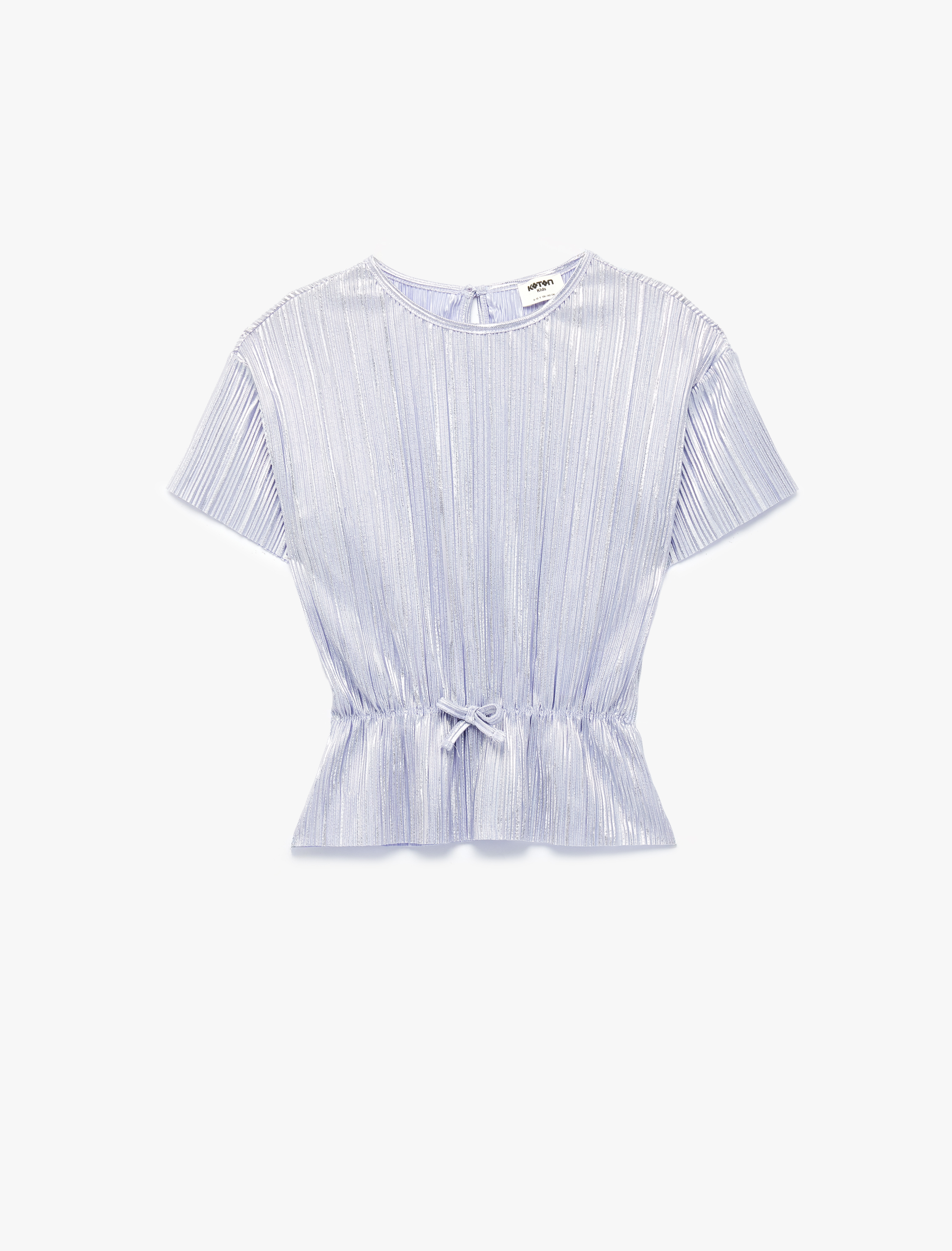  Kız Çocuk Kısa Kollu Beli Lastikli Bisiklet Yaka Fiyonklu Bluz