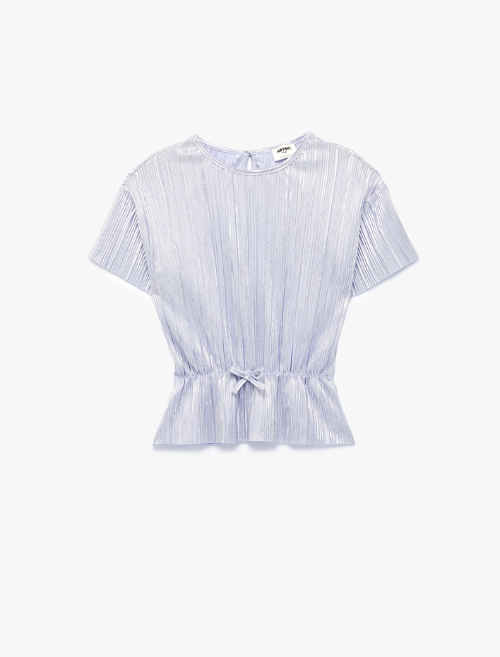 Kız Çocuk Kısa Kollu Beli Lastikli Bisiklet Yaka Fiyonklu Bluz