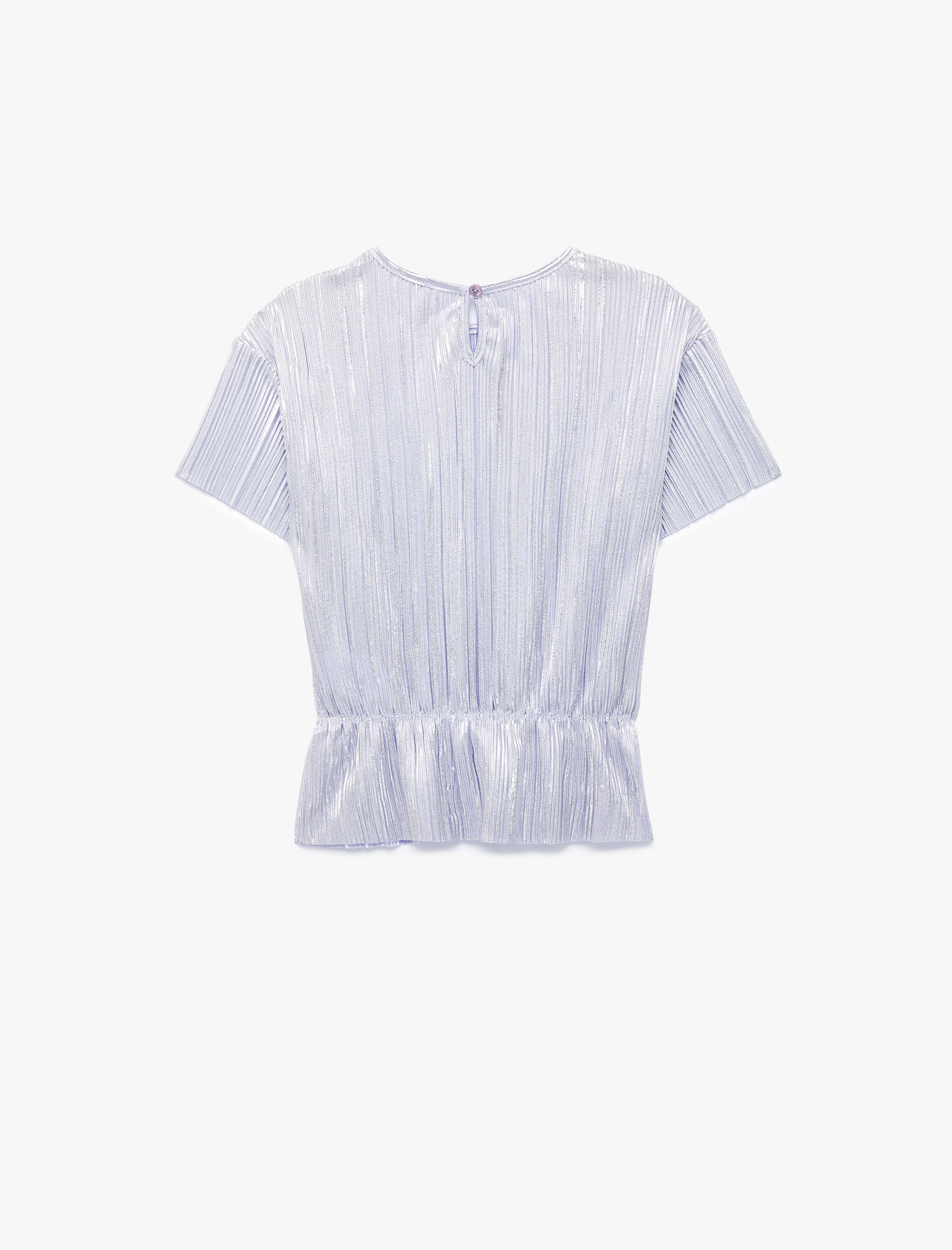  Kız Çocuk Kısa Kollu Beli Lastikli Bisiklet Yaka Fiyonklu Bluz