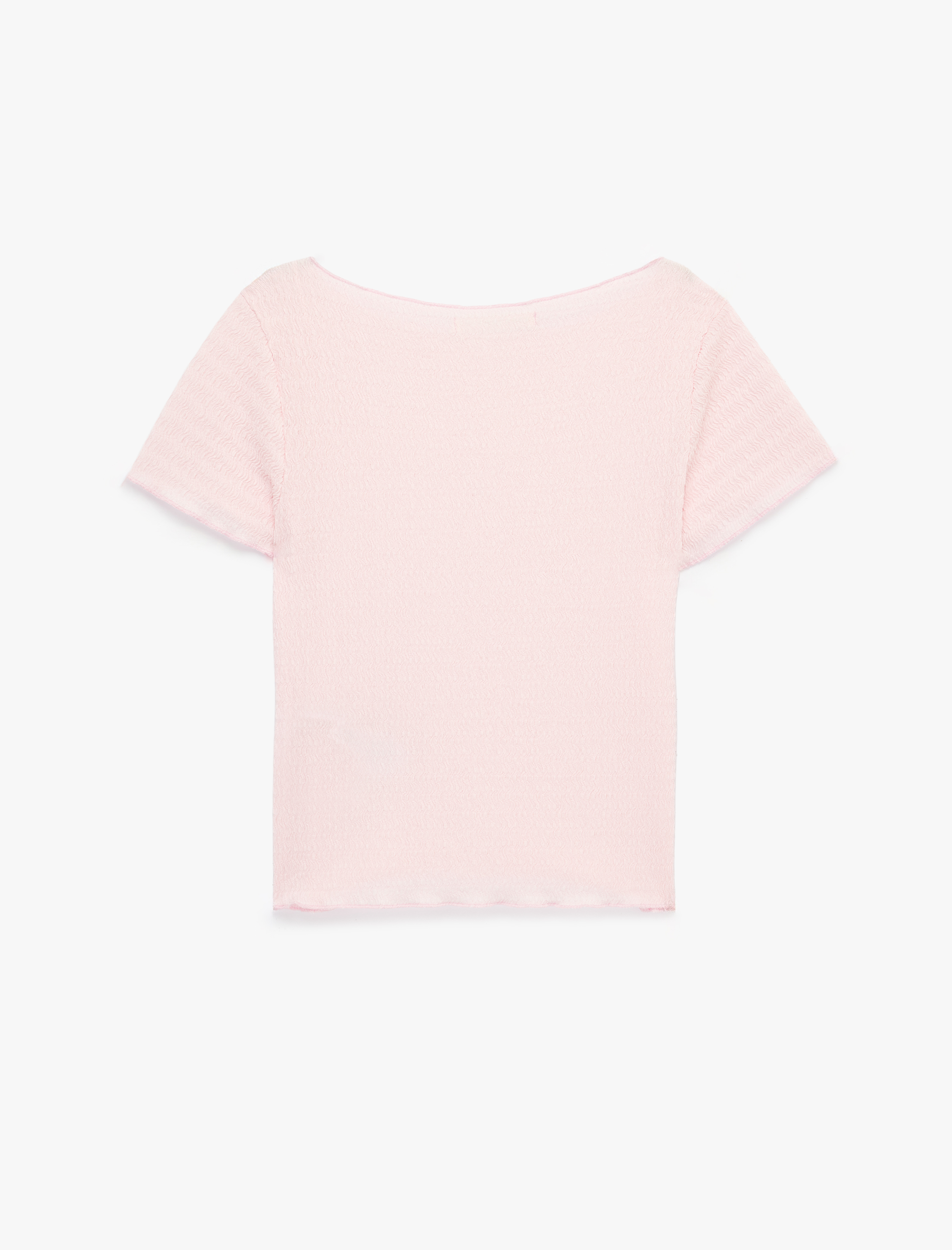   Viskon Karışımlı Kısa Kollu Bürümcük Kayık Yaka Tişört