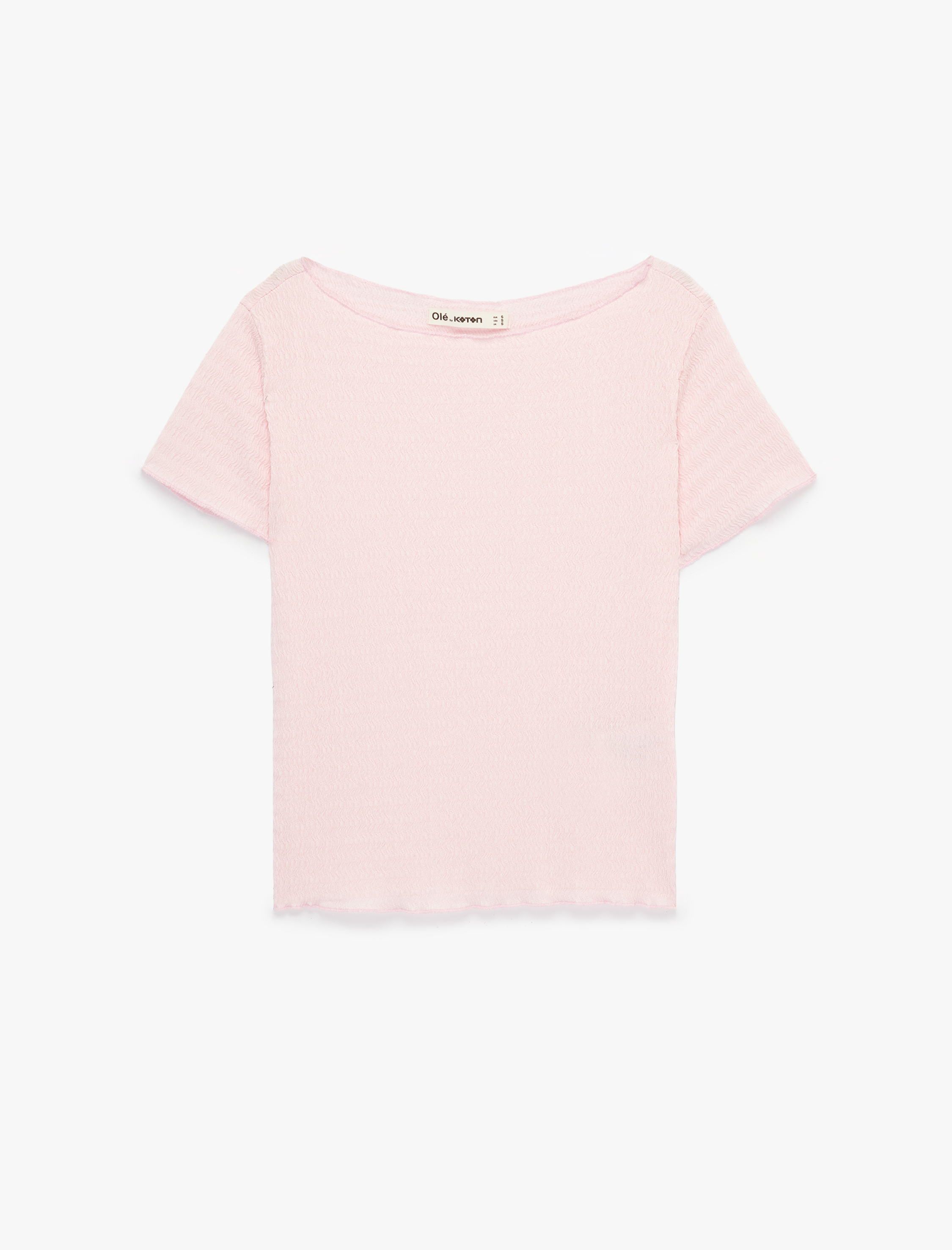   Viskon Karışımlı Kısa Kollu Bürümcük Kayık Yaka Tişört