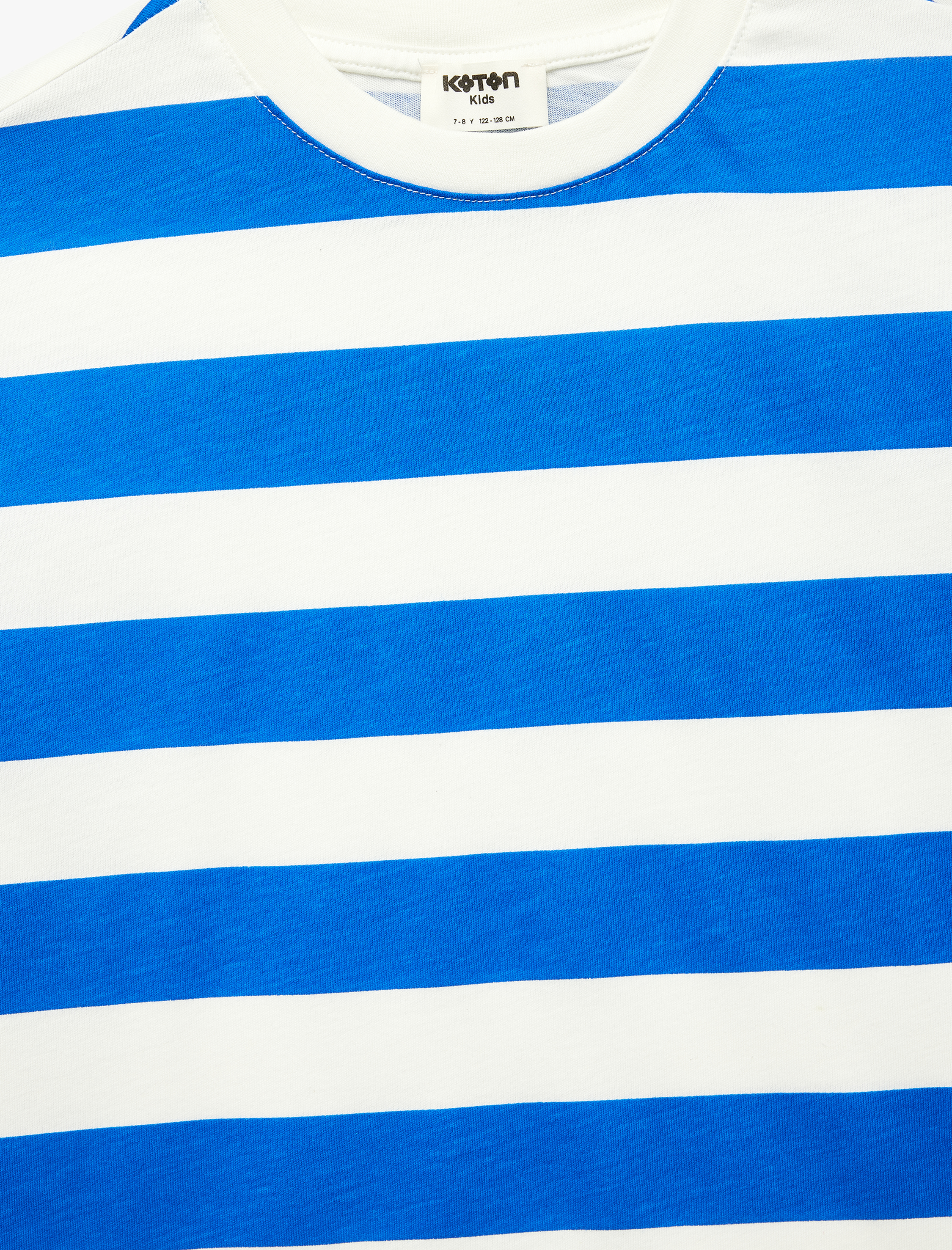  Erkek Çocuk Pamuklu Çizgili Bisiklet Yaka Kısa Kollu Oversize Tişört