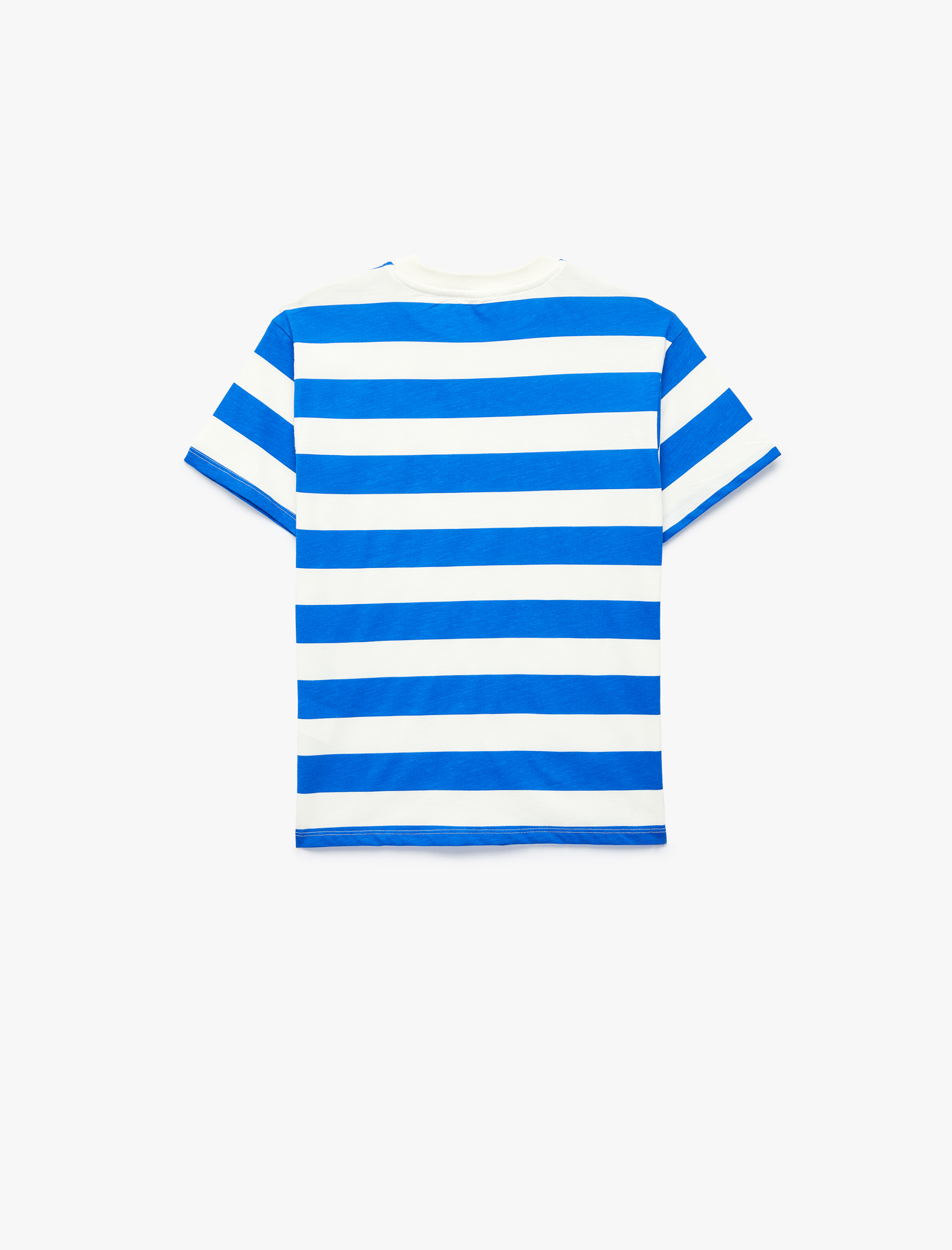  Erkek Çocuk Pamuklu Çizgili Bisiklet Yaka Kısa Kollu Oversize Tişört