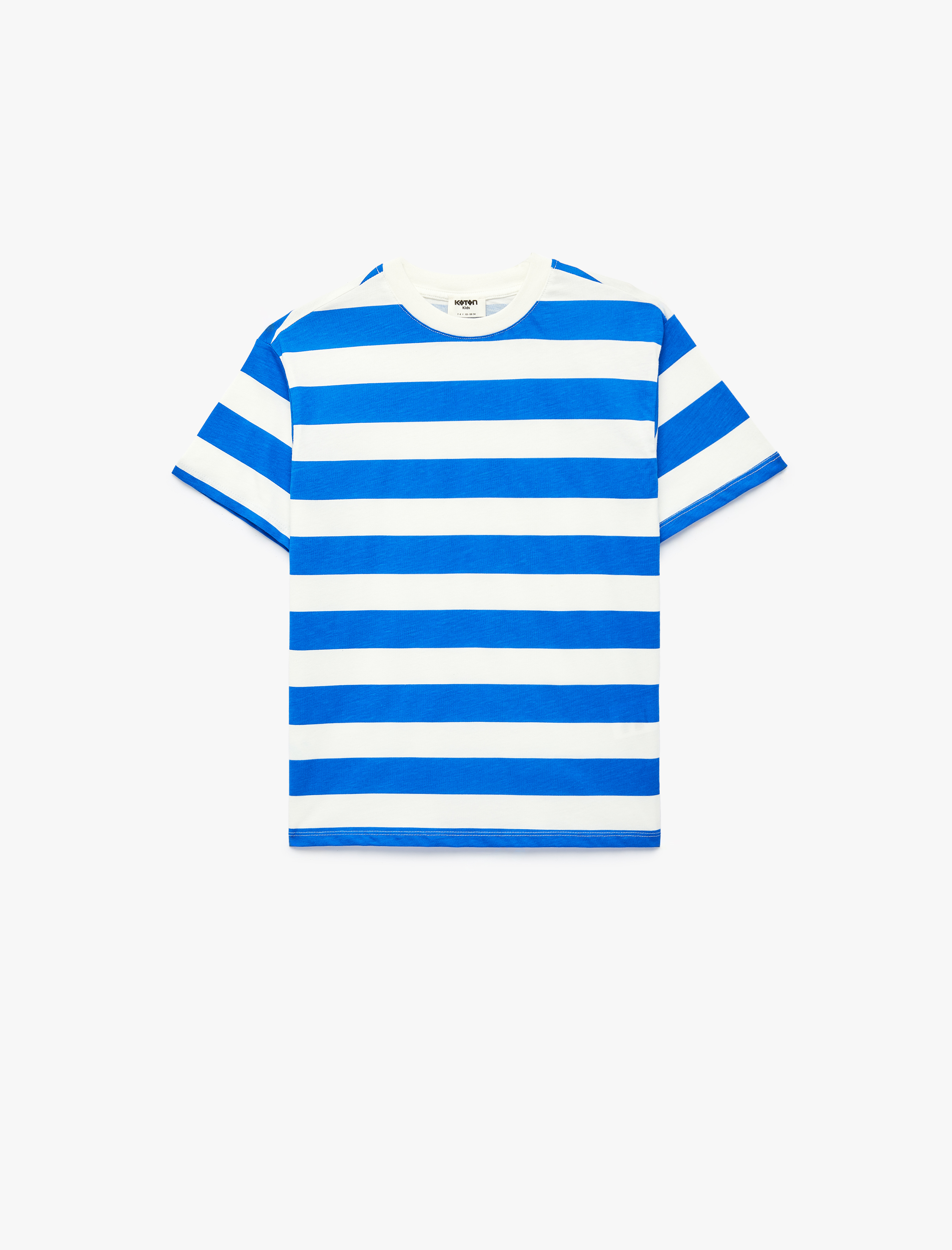  Erkek Çocuk Pamuklu Çizgili Bisiklet Yaka Kısa Kollu Oversize Tişört
