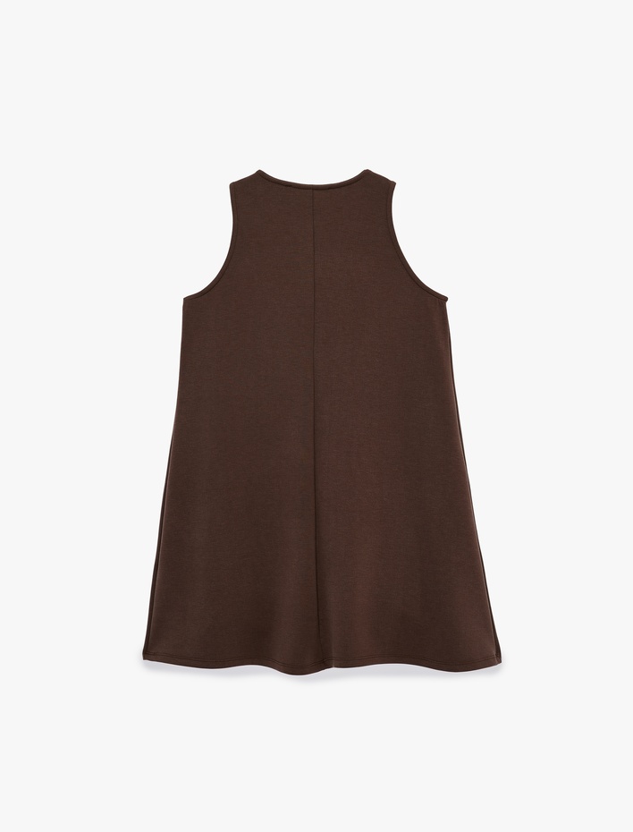  Modal Kumaş Bisiklet Yaka Kolsuz Mini Elbise