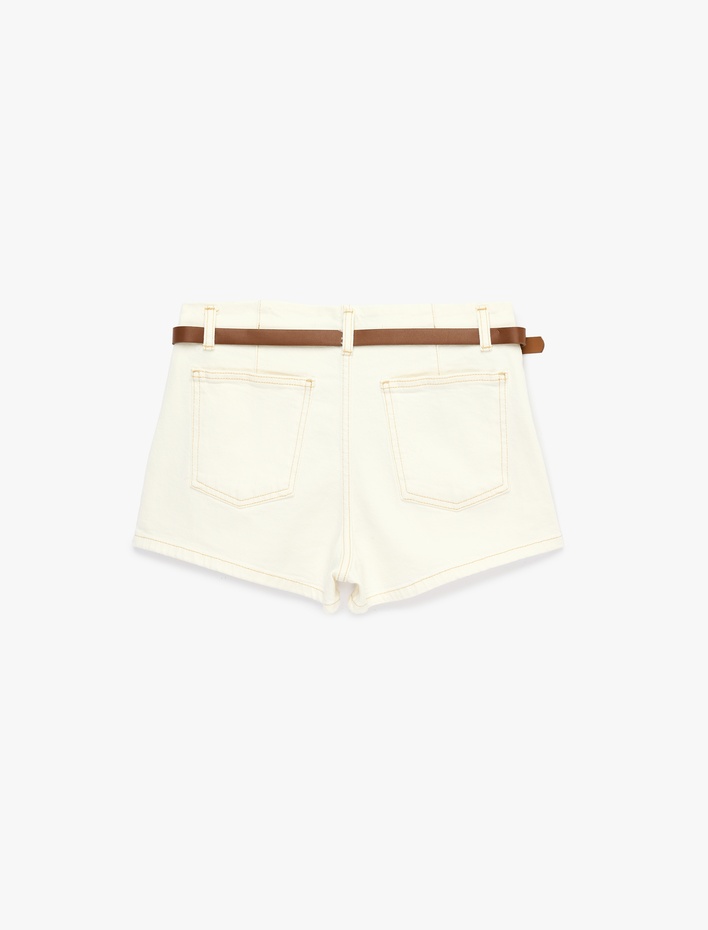  Pamuklu Kemer Detaylı Mini Denim Şort Etek