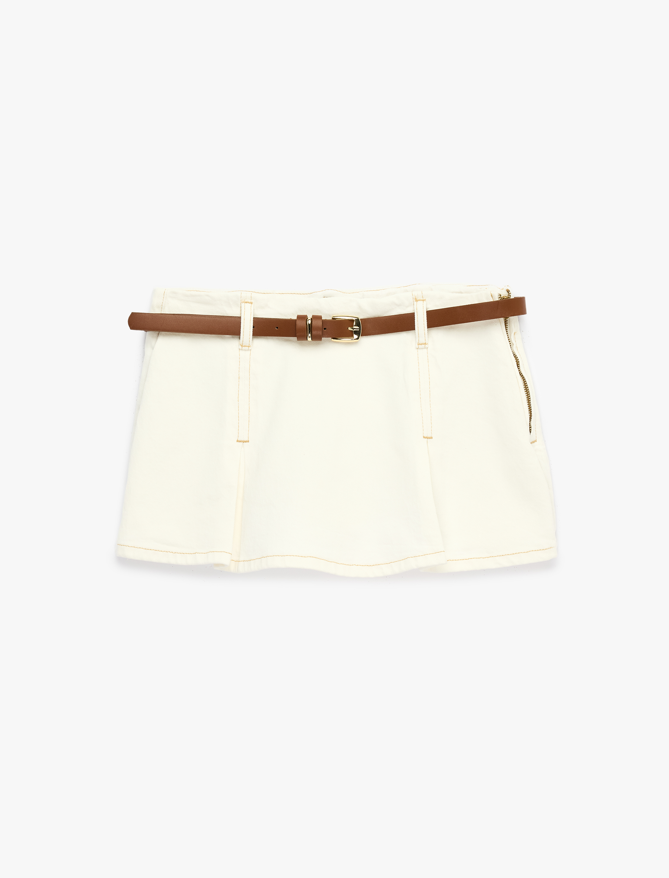   Pamuklu Kemer Detaylı Mini Denim Şort Etek