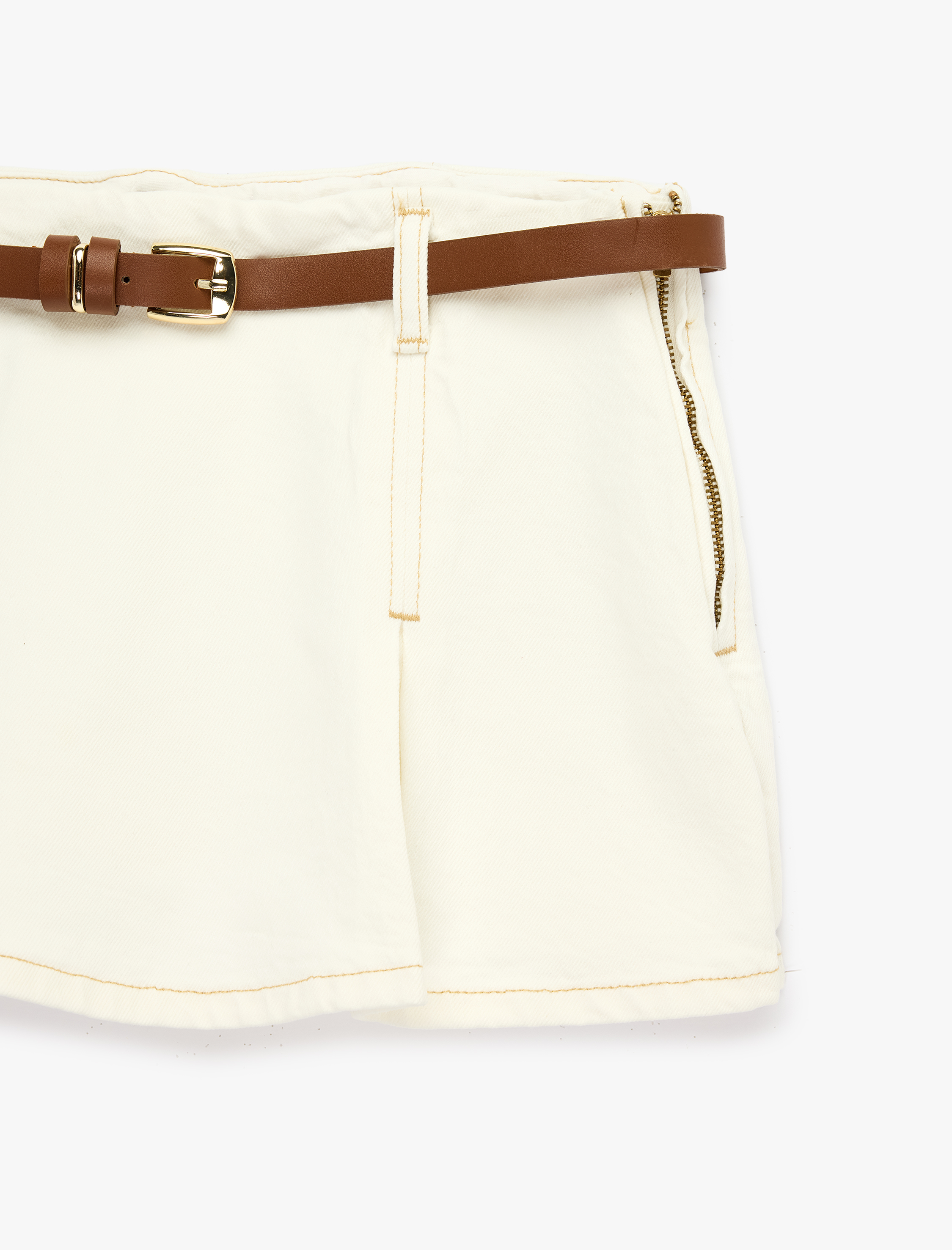   Pamuklu Kemer Detaylı Mini Denim Şort Etek