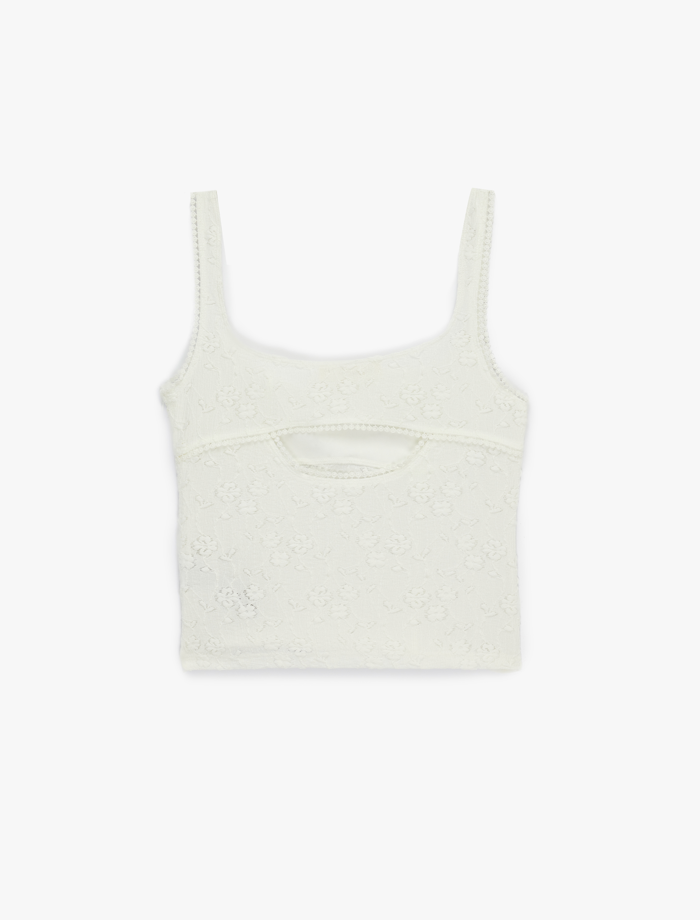   Pencere Detaylı Slim Fit U Yaka Kolsuz Fisto Bluz