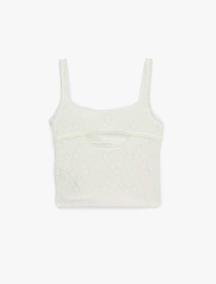  Pencere Detaylı Slim Fit U Yaka Kolsuz Fisto Bluz