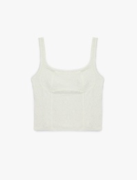 Pencere Detaylı Slim Fit U Yaka Kolsuz Fisto Bluz