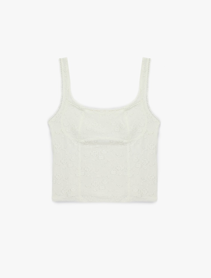  Pencere Detaylı Slim Fit U Yaka Kolsuz Fisto Bluz