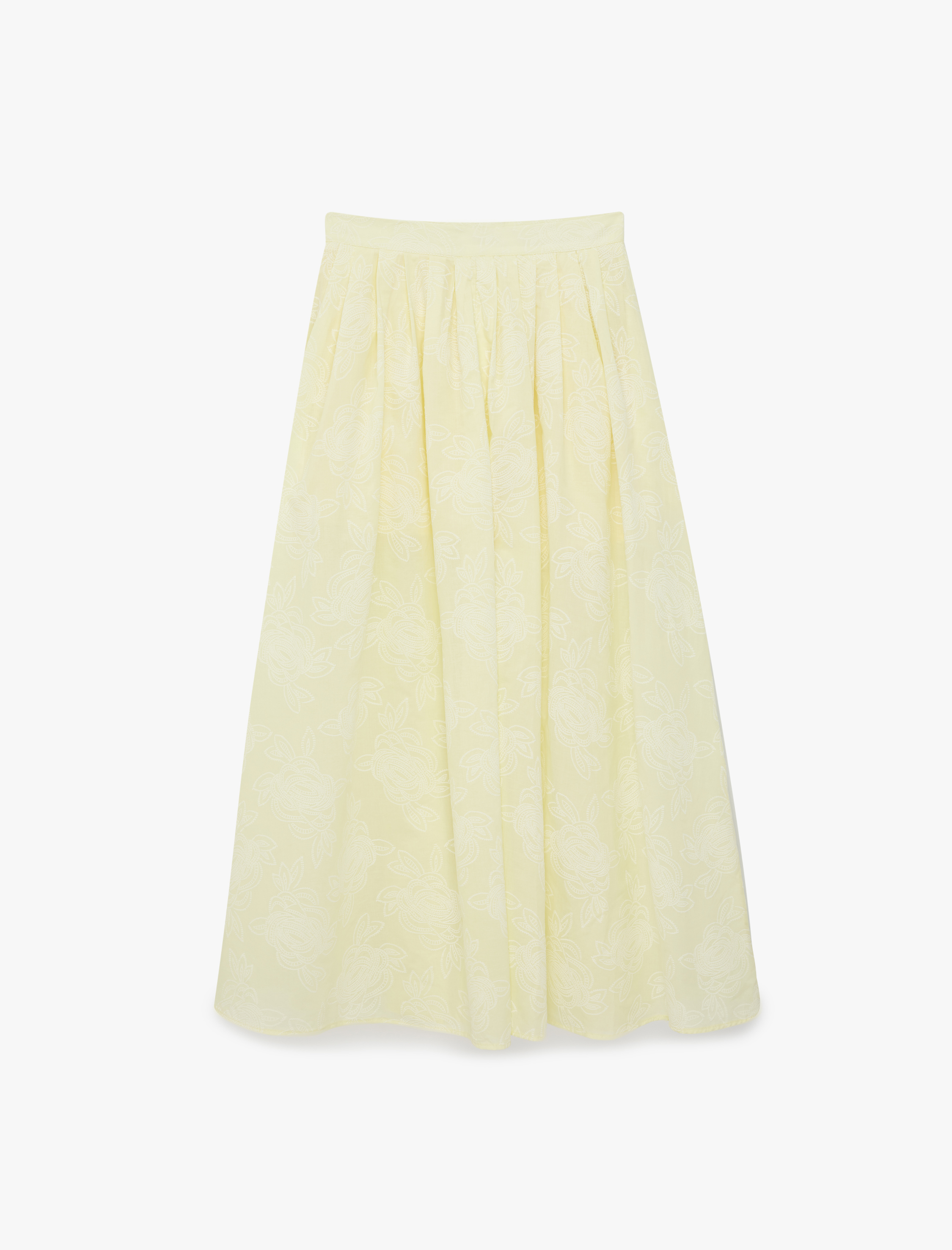   Pamuklu Floral Dokulu Midi Kloş Etek