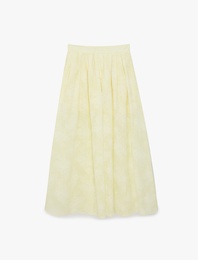 Pamuklu Floral Dokulu Midi Kloş Etek