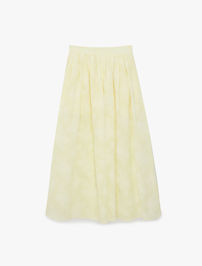  Pamuklu Floral Dokulu Midi Kloş Etek