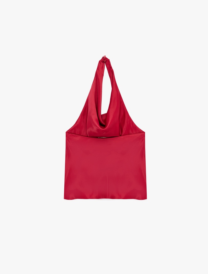  Sırt Dekolteli Degaje Yaka Saten Bluz