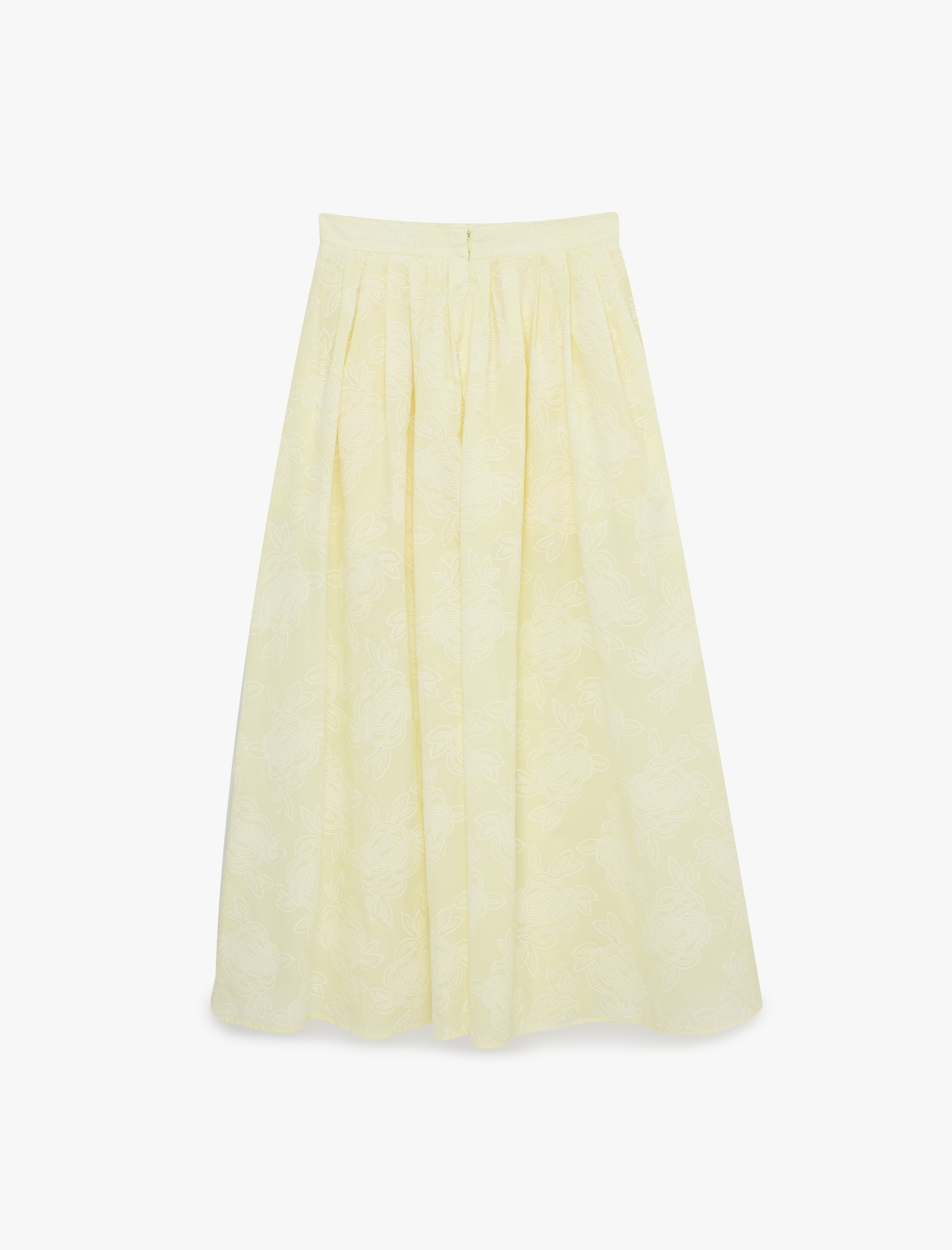   Pamuklu Floral Dokulu Midi Kloş Etek