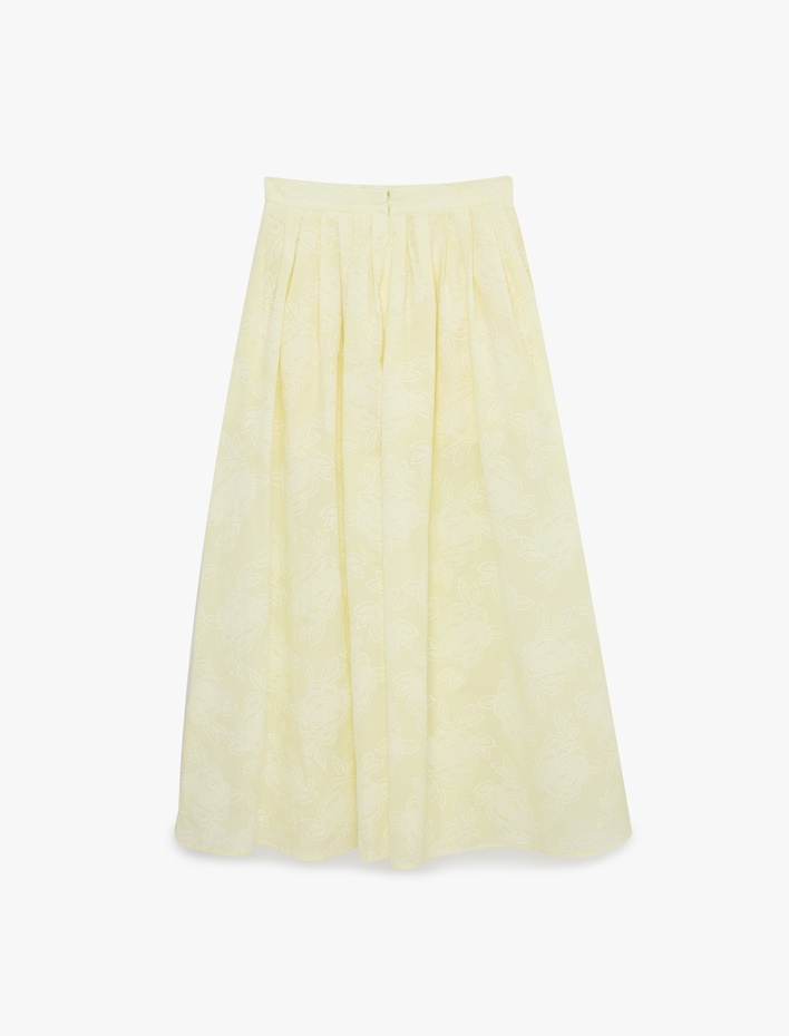  Pamuklu Floral Dokulu Midi Kloş Etek