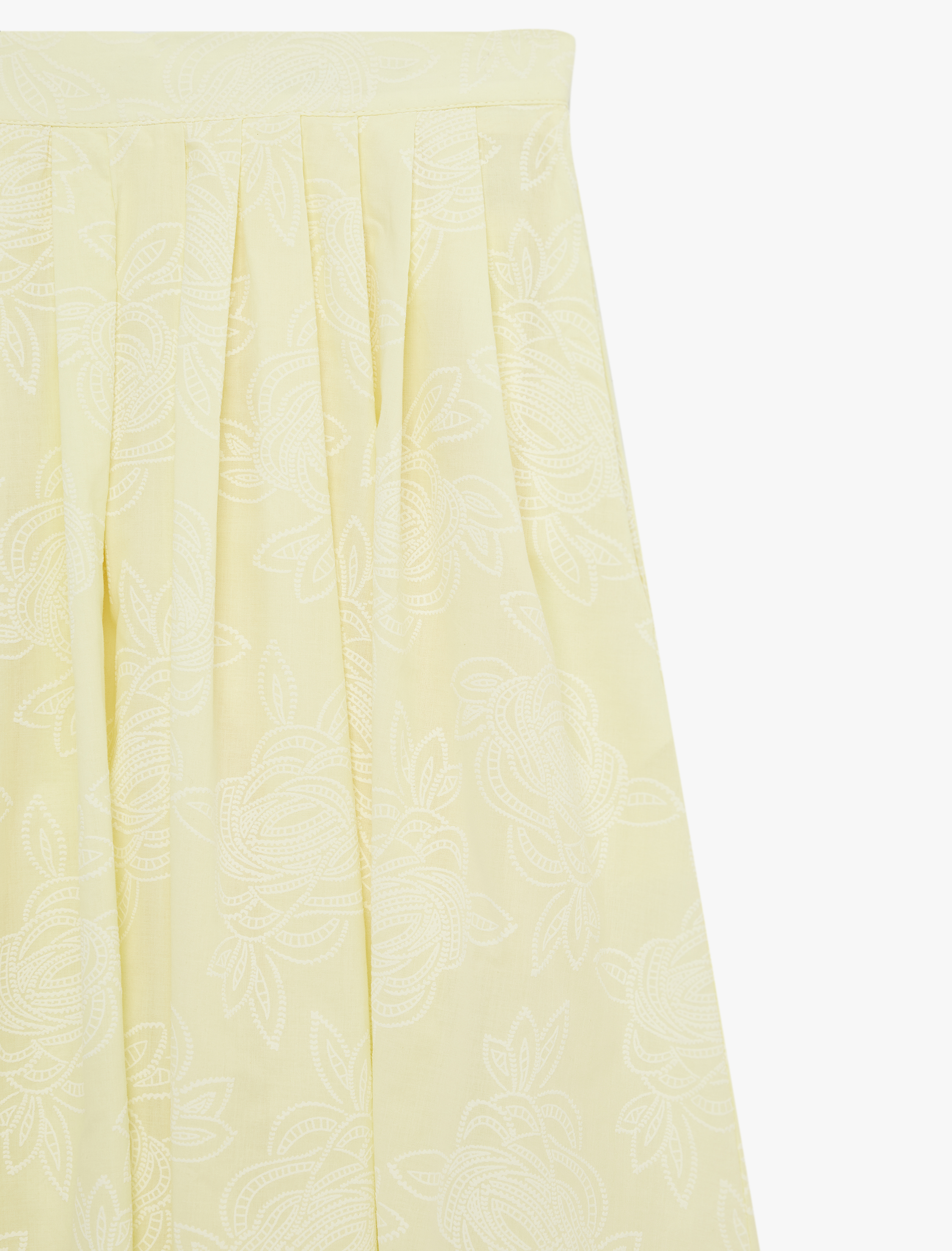   Pamuklu Floral Dokulu Midi Kloş Etek