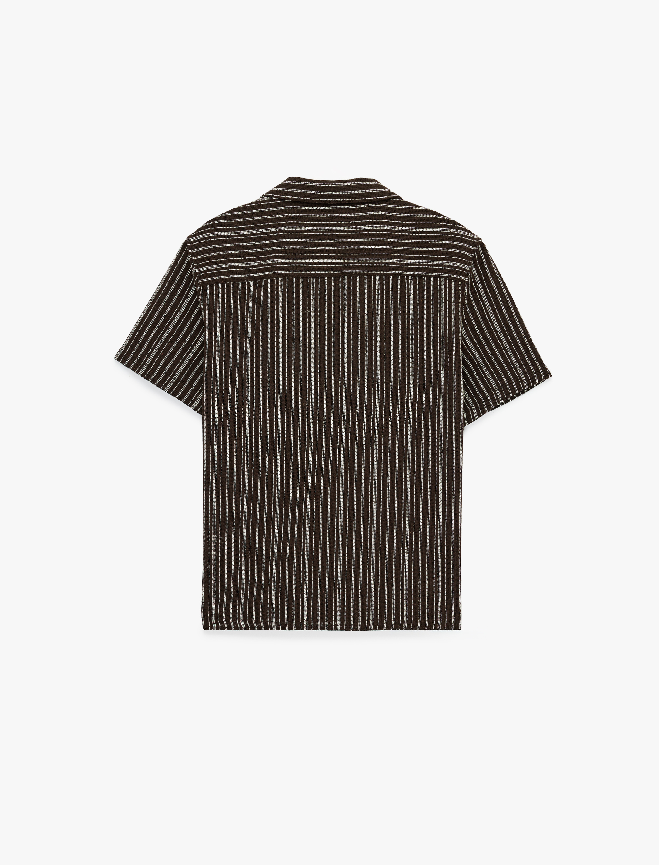   Regular Fit Kısa Kollu Düğmeli Devrik Yaka Çizgili Gömlek