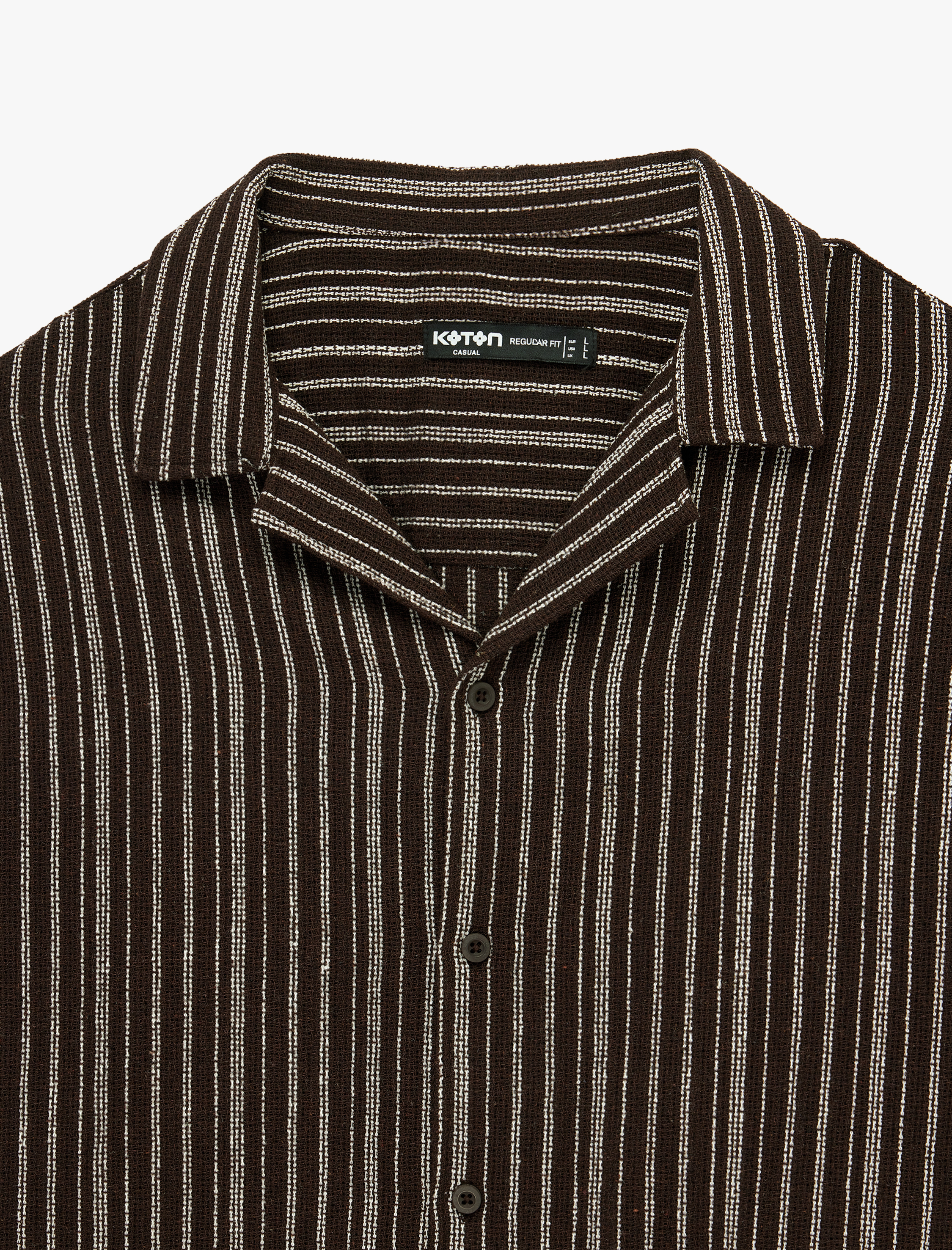   Regular Fit Kısa Kollu Düğmeli Devrik Yaka Çizgili Gömlek