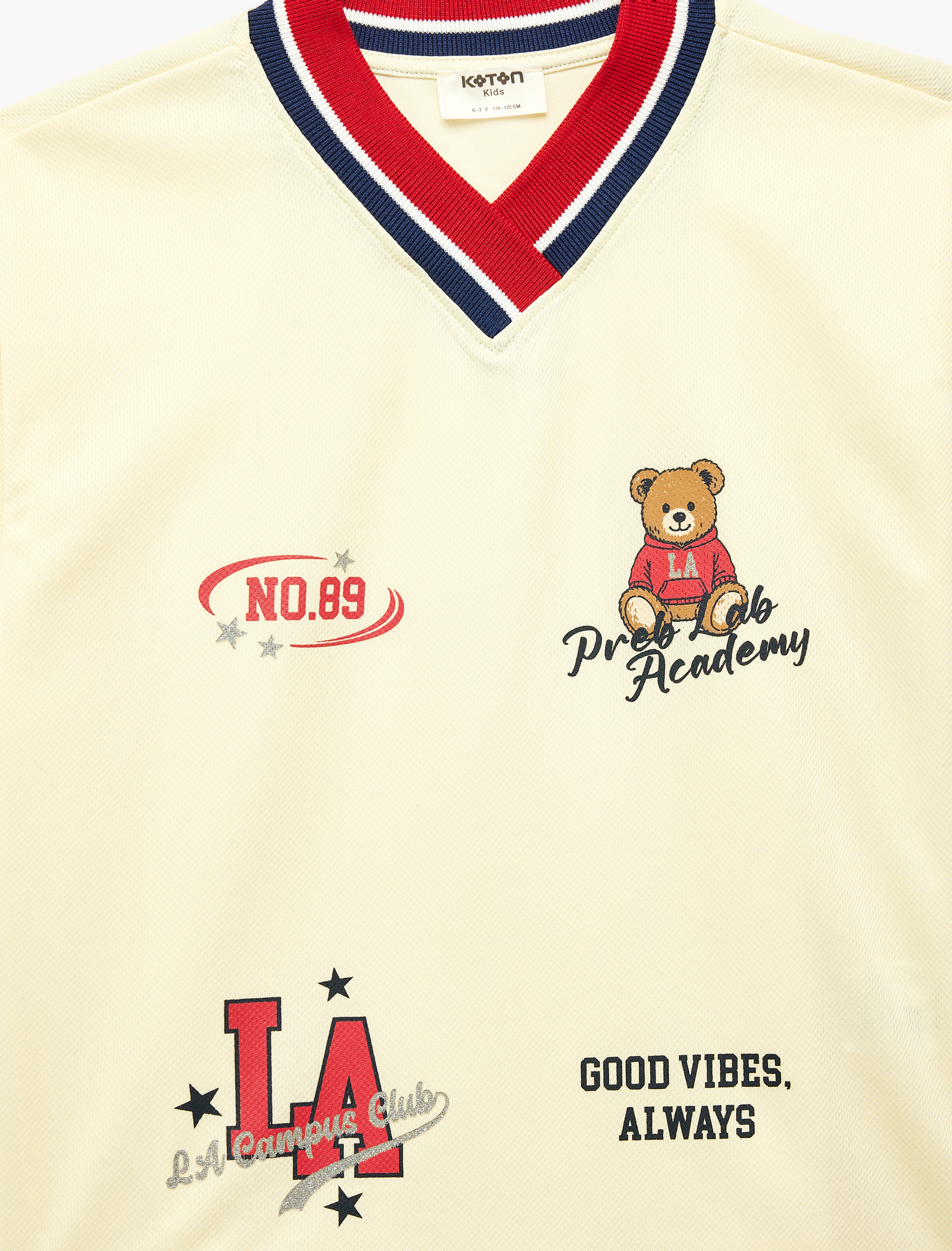  Kız Çocuk Baskı Detaylı Pamuklu Kısa Kollu V Yaka Tişört