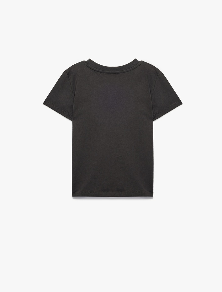 Kız Çocuk Kısa Kollu Bisiklet Yaka Köpek Nakış Detaylı Pamuklu Tişört