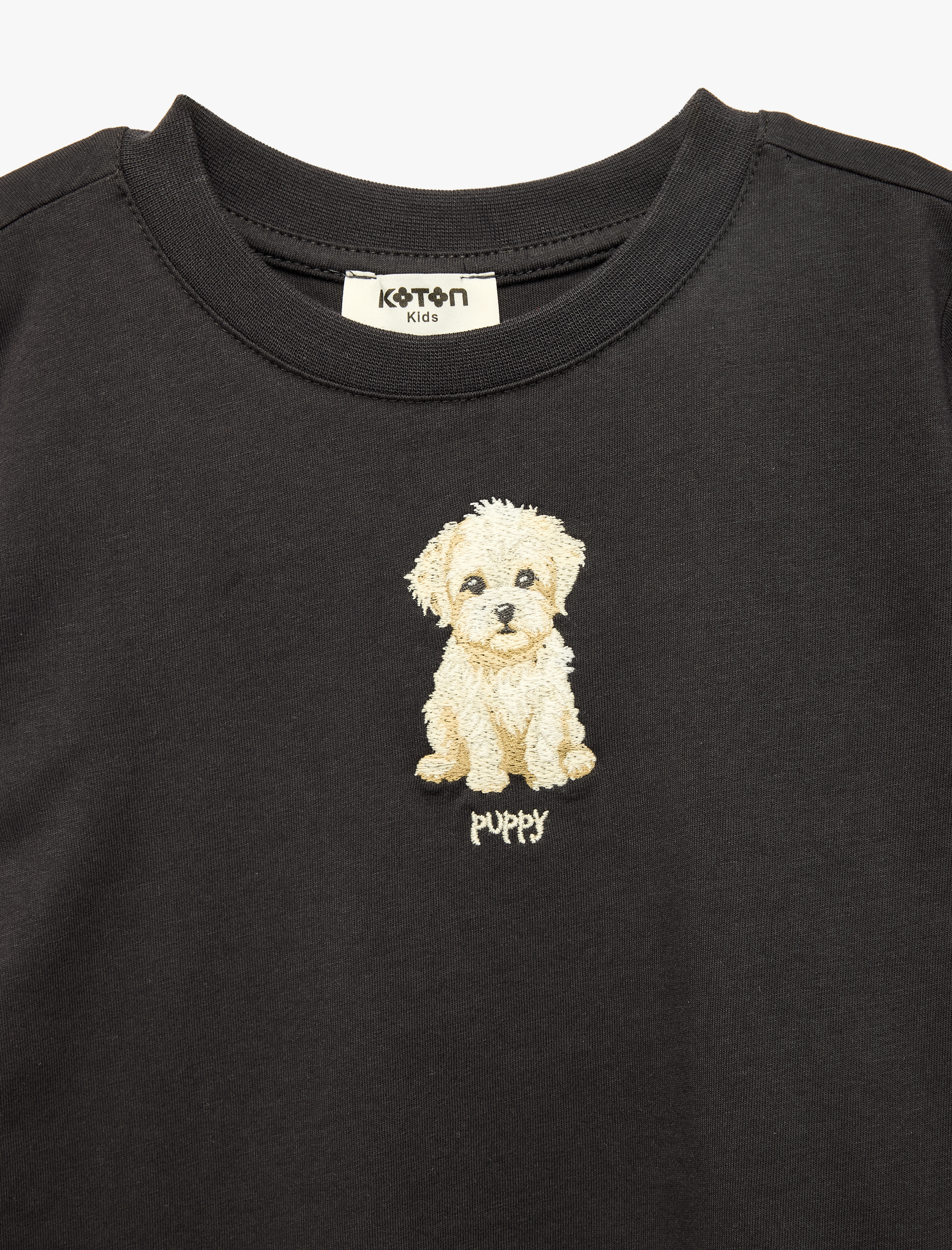  Kız Çocuk Kısa Kollu Bisiklet Yaka Köpek Nakış Detaylı Pamuklu Tişört