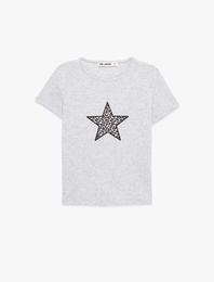 Baskılı Kısa Kollu Bisiklet Yaka Pamuklu Tişört