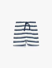 Pamuklu Beli Bağlamalı Çizgili Şort