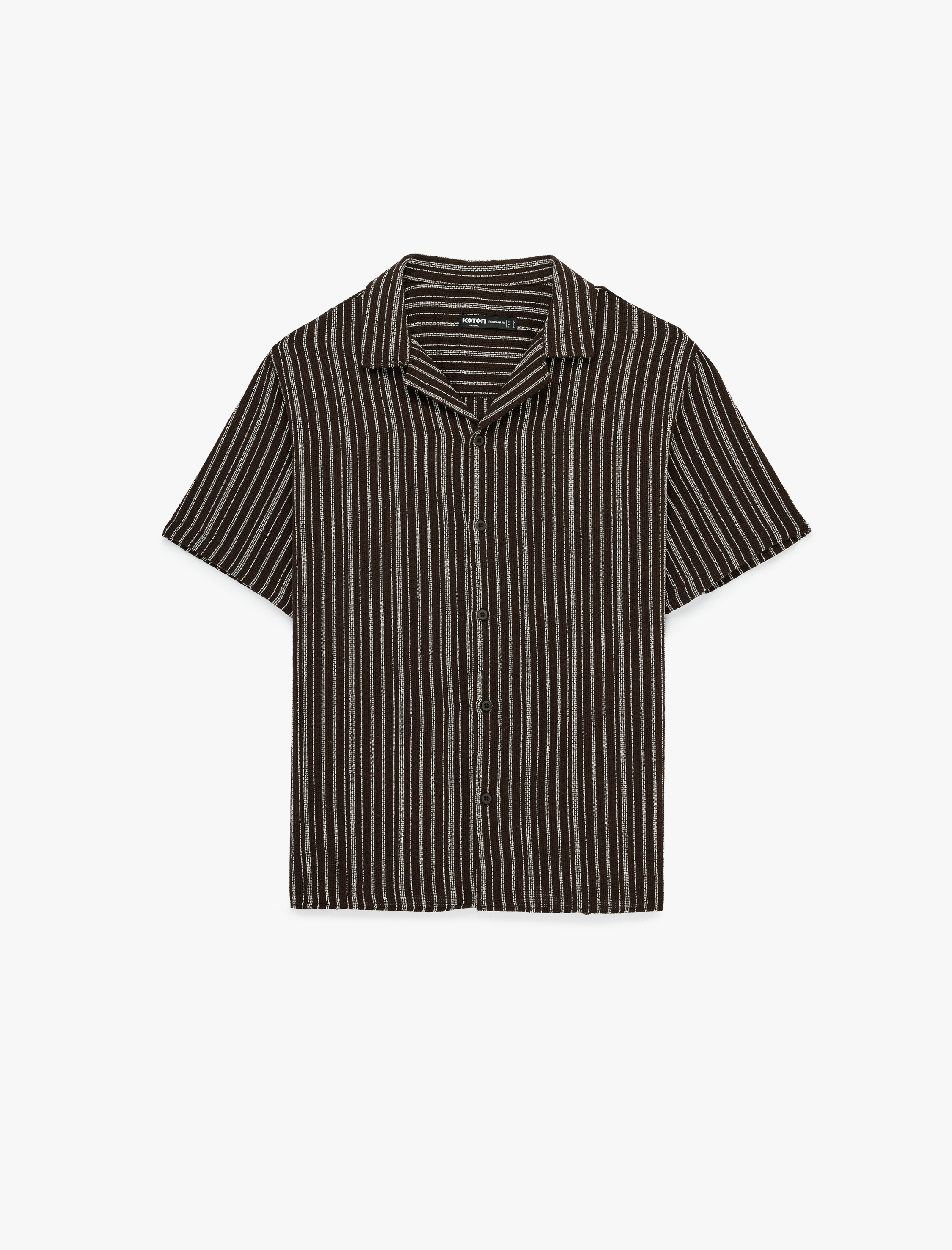   Regular Fit Kısa Kollu Düğmeli Devrik Yaka Çizgili Gömlek