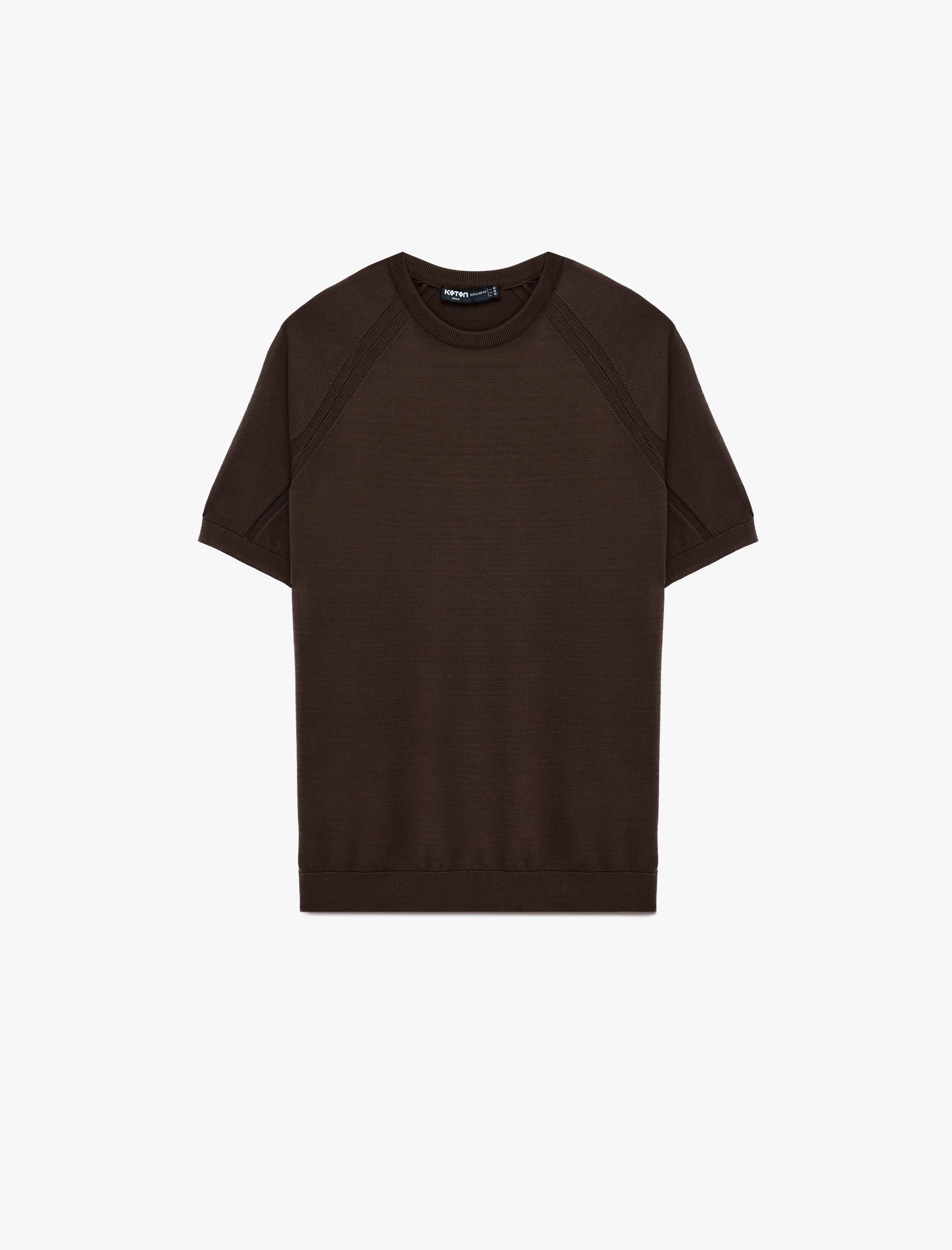   Regular Fit Viskon Karışımlı Örgü Detaylı Bisiklet Yaka Kısa Kollu Triko Tişört