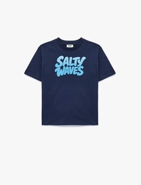 Pamuklu Bisiklet Yaka Kısa Kollu Baskılı Tişört