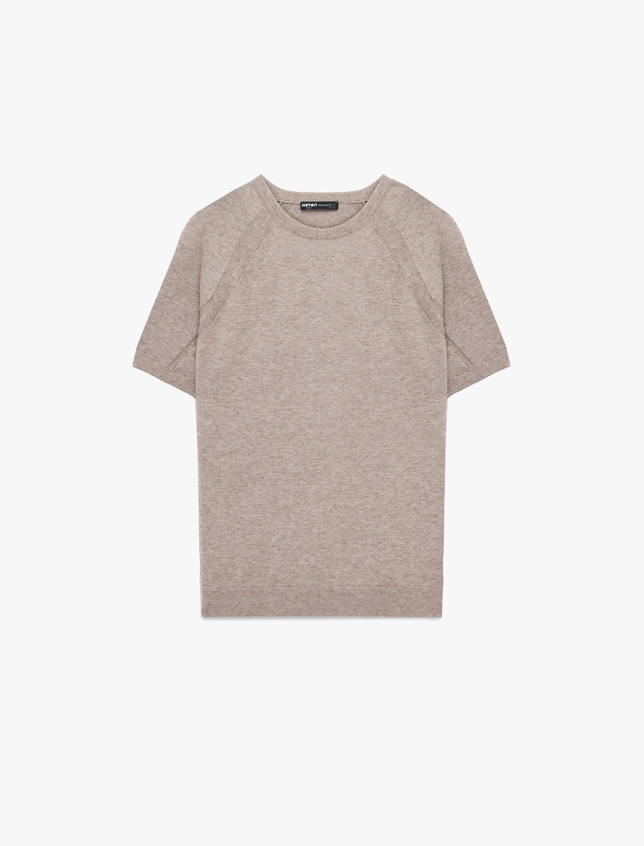   Regular Fit Viskon Karışımlı Örgü Detaylı Bisiklet Yaka Kısa Kollu Triko Tişört