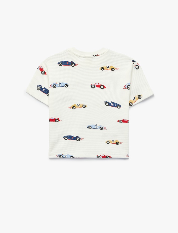 Erkek Bebek Pamuklu Araba Desenli Kısa Kollu Biisklet Yaka Tişört