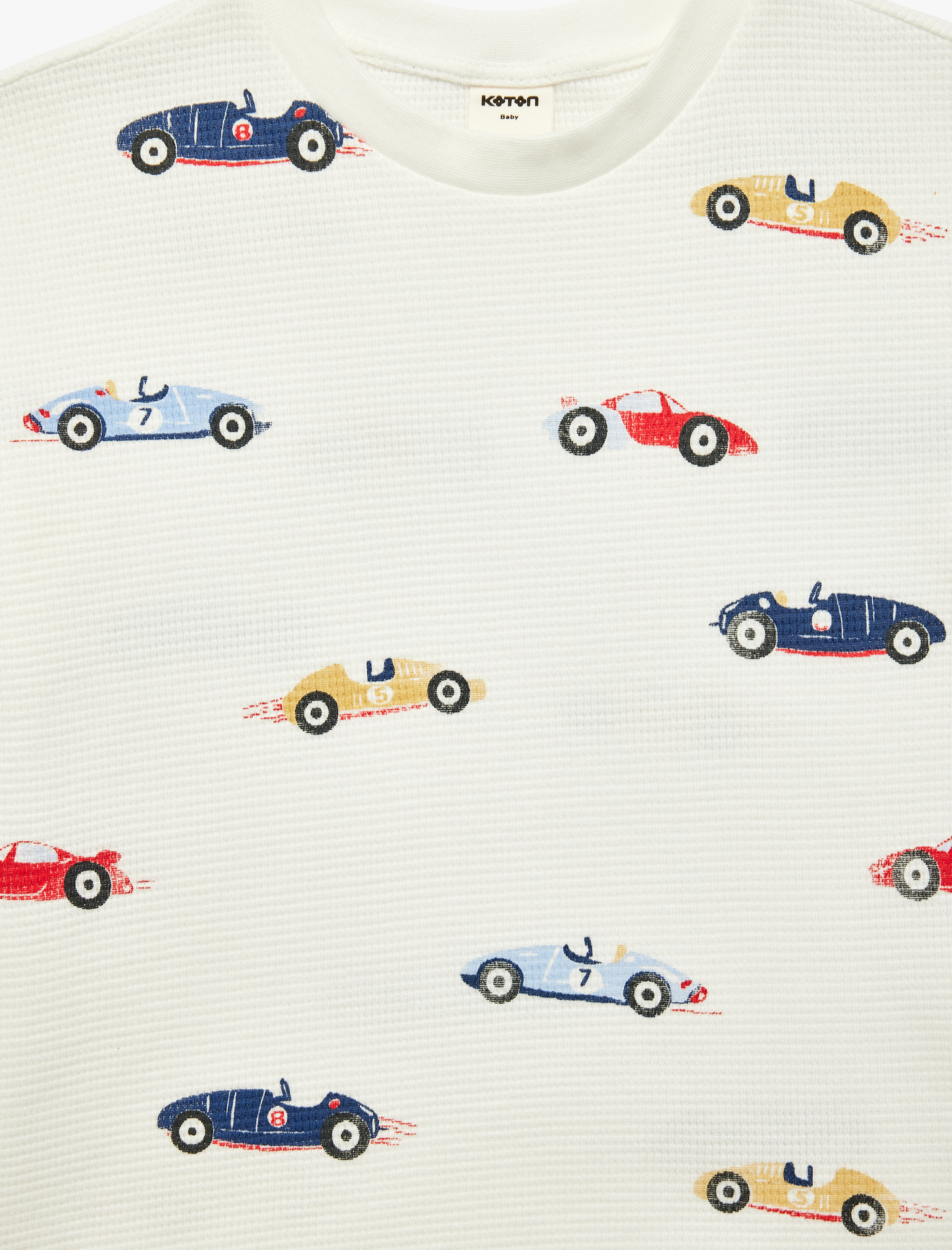  Erkek Bebek Pamuklu Araba Desenli Kısa Kollu Biisklet Yaka Tişört