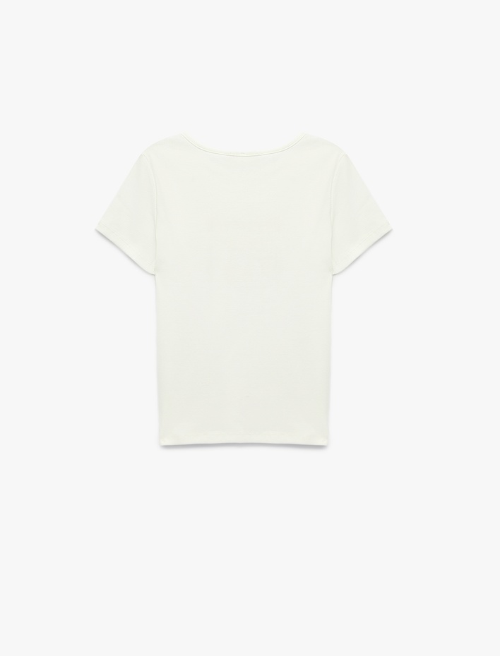 Kız Çocuk Bisiklet Yaka Kısa Kollu Pamuklu Kedi Baskılı Tişört