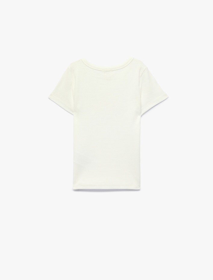 Kız Çocuk Pamuklu Bisiklet Yaka Kısa Kollu Kedi Baskılı Tişört