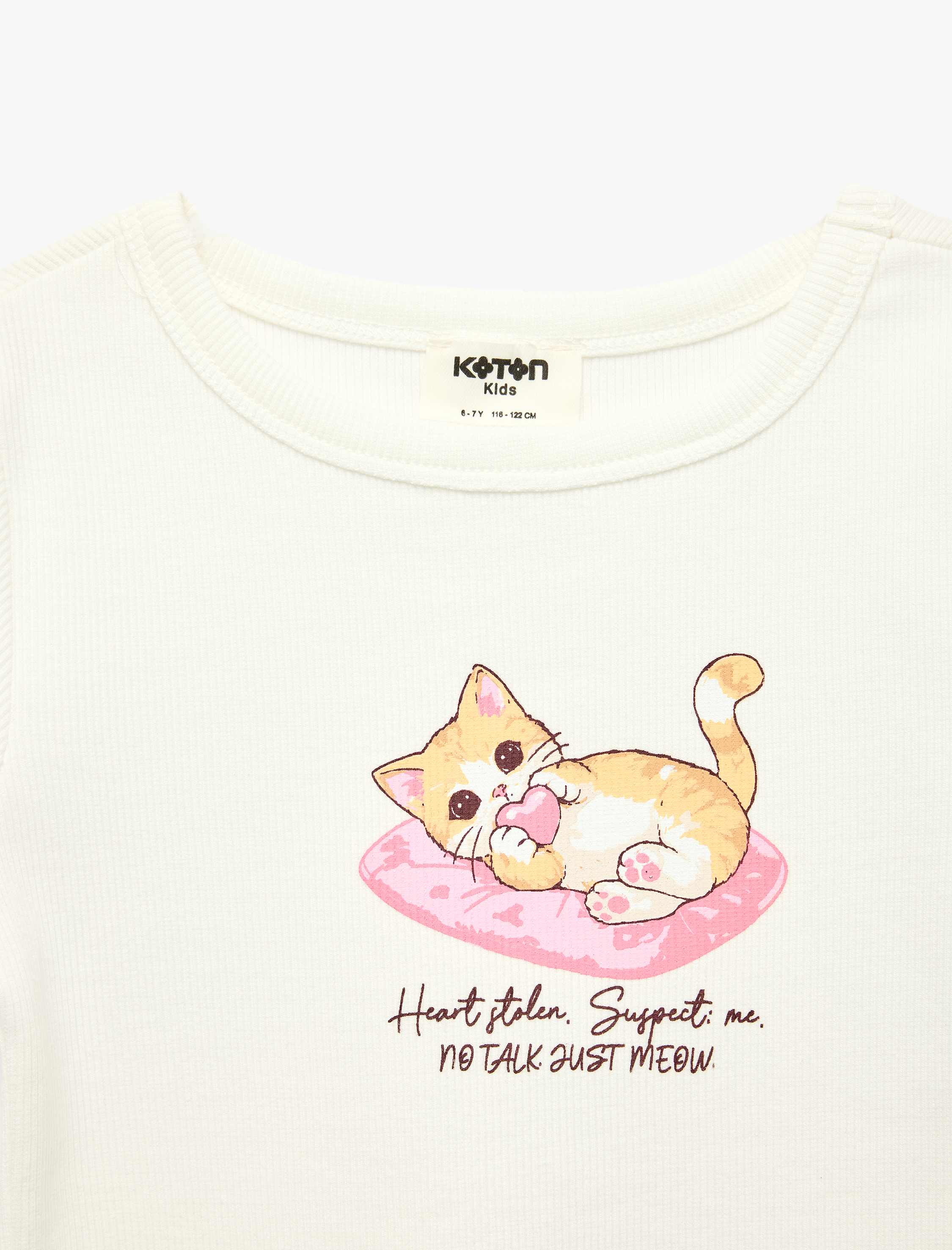  Kız Çocuk Pamuklu Bisiklet Yaka Kısa Kollu Kedi Baskılı Tişört
