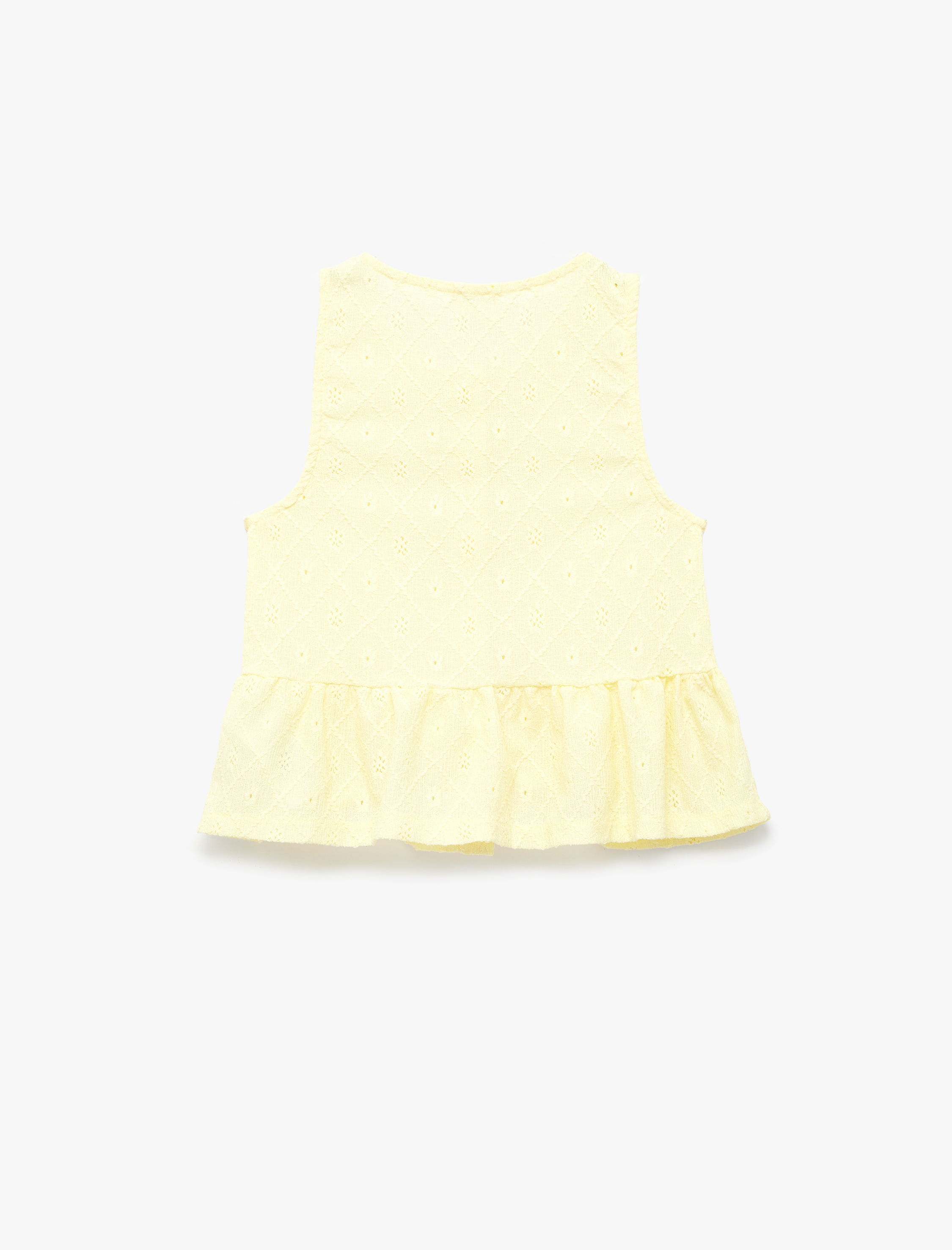  Kız Çocuk Düğme Detaylı Kolsuz Bisiklet Yaka Brodeli Bluz