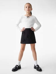 Uzun Kollu Bisiklet Yaka Pamuklu Fiyonklu Tişört