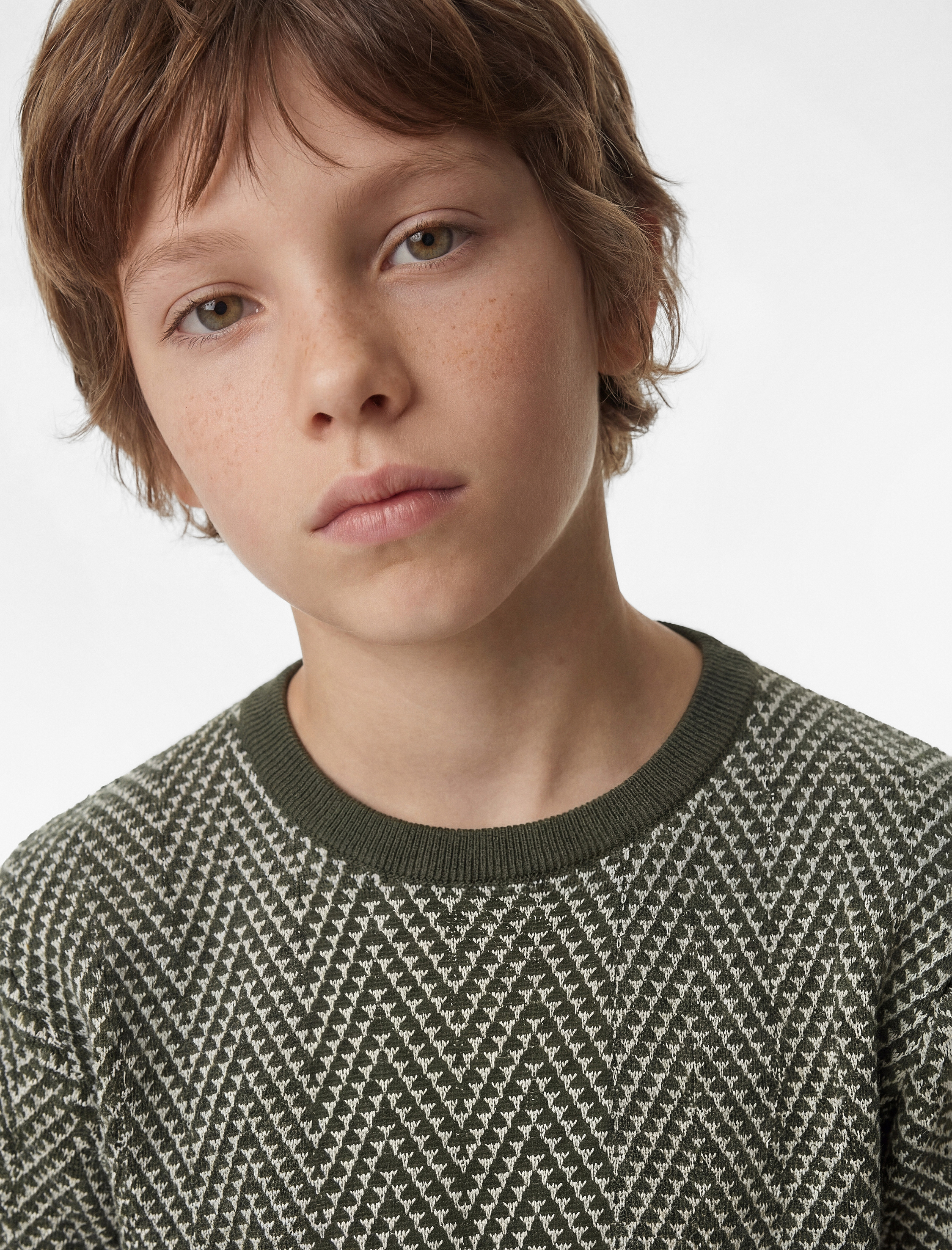  Erkek Çocuk Bisiklet Yaka Balıksırtı Desenli Kısa Kollu Oversize Sweatshirt