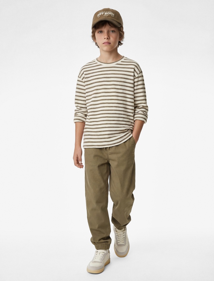 Erkek Çocuk Pamuklu Beli Bağcıklı Cepli Jogger Gabardin Pantolon